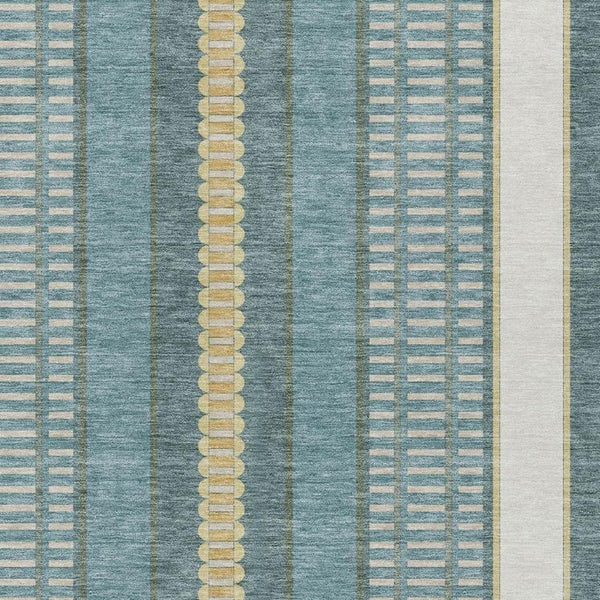 8 X 10 Striped Polyester Area Rug Washable Teal Gold Indoor Outdoor Patio