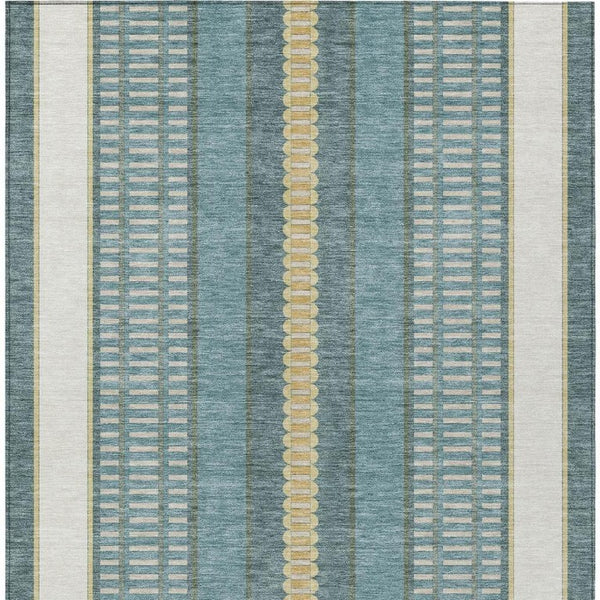 8 X 10 Striped Polyester Area Rug Washable Teal Gold Indoor Outdoor Patio
