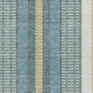 8 X 10 Striped Polyester Area Rug Washable Teal Gold Indoor Outdoor Patio