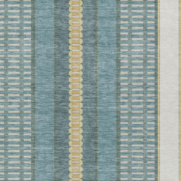 8 X 10 Striped Polyester Area Rug Washable Teal Gold Indoor Outdoor Patio