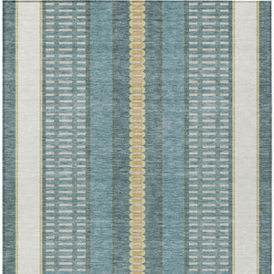8 X 10 Striped Polyester Area Rug Washable Teal Gold Indoor Outdoor Patio