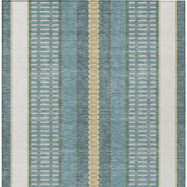 8 X 10 Striped Polyester Area Rug Washable Teal Gold Indoor Outdoor Patio