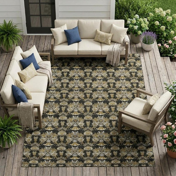 10 Ft Floral Polyester Area Rug Stain Resistant for Patio Porch or Living Room