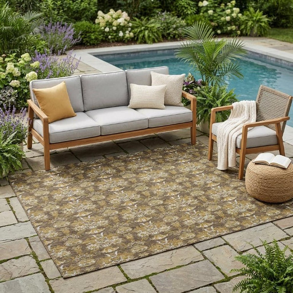 5x8 Floral Polyester Area Rug Stain Resistant Indoor Outdoor Use Patio or Living Room