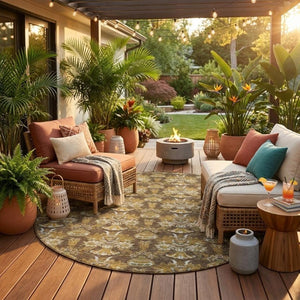 8 Ft Round Floral Polyester Area Rug for Patio Porch Kitchen or High Traffic Rooms