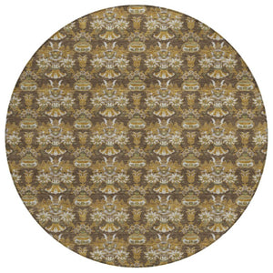 HomeRoots 8 Ft Round Floral Polyester Area Rug for Patio Porch Kitchen or High Traffic Rooms 736392