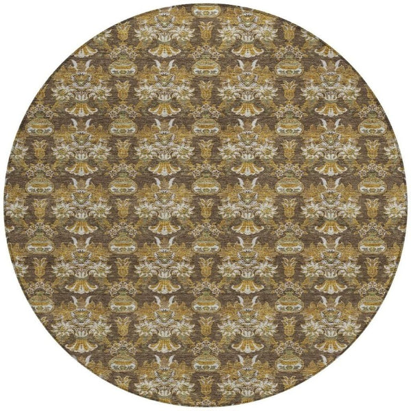8 Ft Round Floral Polyester Area Rug for Patio Porch Kitchen or High Traffic Rooms