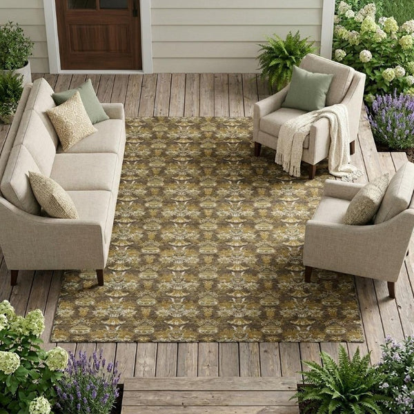 10 X 14 Floral Polyester Area Rug Stain Resistant Indoor Outdoor Washable Design