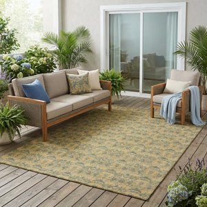 5x8 Gold Silver Floral Polyester Area Rug Stain Resistant for Indoor Outdoor Use