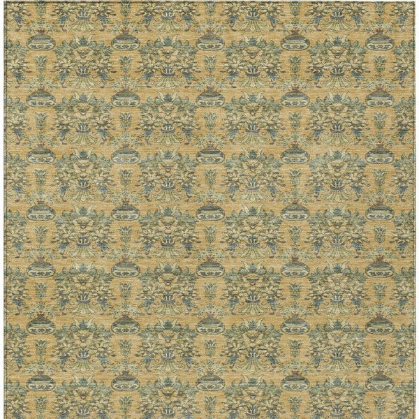 5x8 Gold Silver Floral Polyester Area Rug Stain Resistant for Indoor Outdoor Use