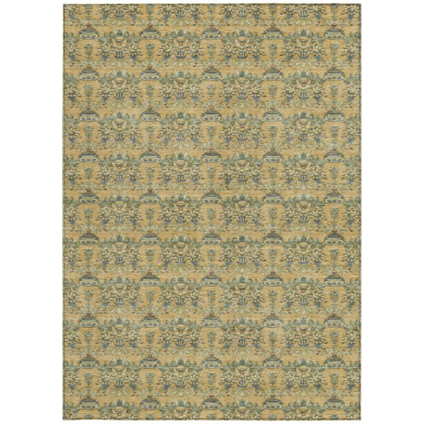 5x8 Gold Silver Floral Polyester Area Rug Stain Resistant for Indoor Outdoor Use