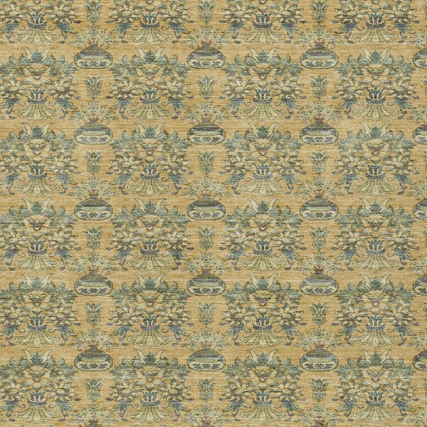 5x8 Gold Silver Floral Polyester Area Rug Stain Resistant for Indoor Outdoor Use