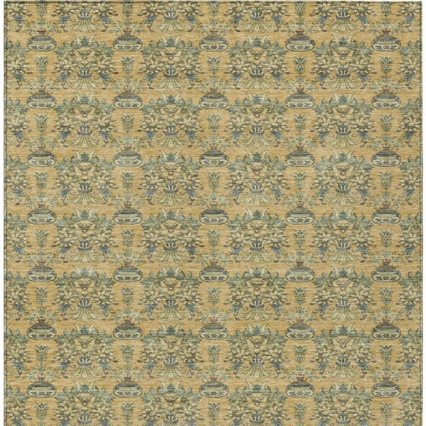 5x8 Gold Silver Floral Polyester Area Rug Stain Resistant for Indoor Outdoor Use