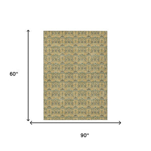 5x8 Gold Silver Floral Polyester Area Rug Stain Resistant for Indoor Outdoor Use