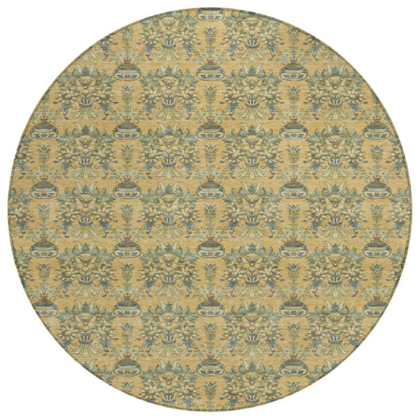 HomeRoots 8 Foot Round Floral Polyester Area Rug Washable Stain Resistant Indoor Outdoor Decor 736398