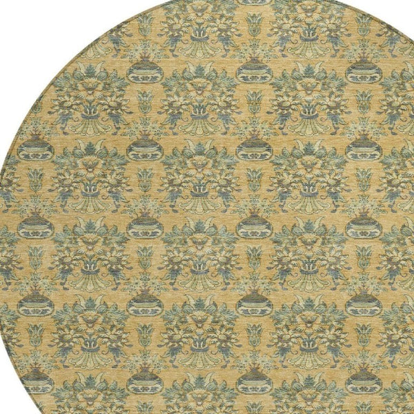 8 Foot Round Floral Polyester Area Rug Washable Stain Resistant Indoor Outdoor Decor