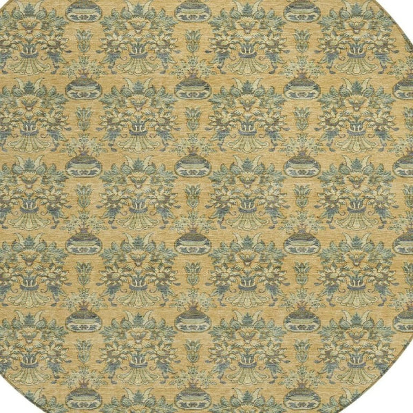 8 Foot Round Floral Polyester Area Rug Washable Stain Resistant Indoor Outdoor Decor
