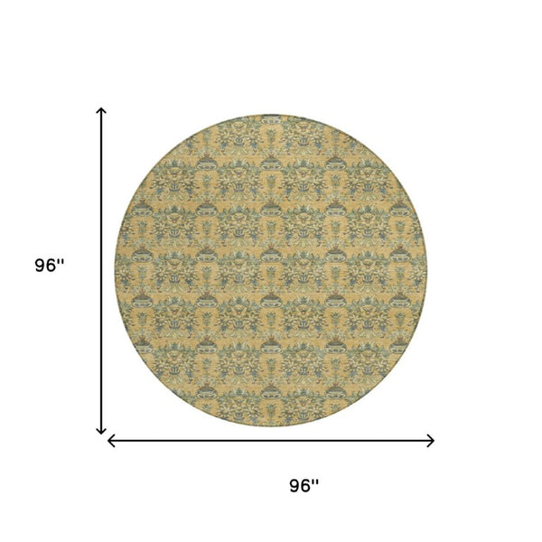 8 Foot Round Floral Polyester Area Rug Washable Stain Resistant Indoor Outdoor Decor