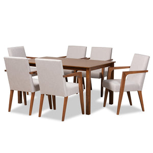Baxton Studio Baxton Studio Glenda Mid-Century Modern Dining Set in Greyish Beige with Walnut Brown Finish 7-Piece BBT5267-Greyish Beige/Walnut-7PC Dining Set