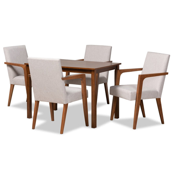 Baxton Studio Baxton Studio Glenda Mid-Century Modern Dining Set in Greyish Beige with Walnut Brown Finish 5-Piece BBT5267-Greyish Beige/Walnut-5PC Dining Set