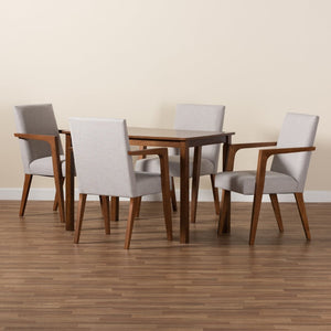 Baxton Studio Baxton Studio Glenda Mid-Century Modern Dining Set in Greyish Beige with Walnut Brown Finish 5-Piece BBT5267-Greyish Beige/Walnut-5PC Dining Set