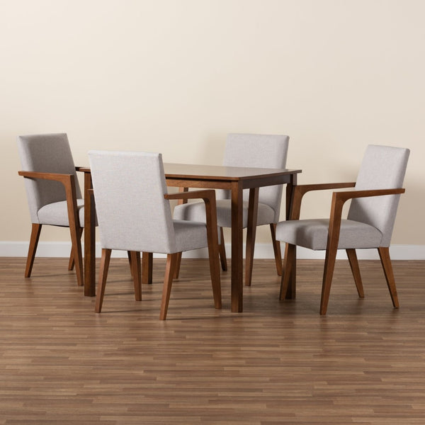Baxton Studio Baxton Studio Glenda Mid-Century Modern Dining Set in Greyish Beige with Walnut Brown Finish 5-Piece BBT5267-Greyish Beige/Walnut-5PC Dining Set