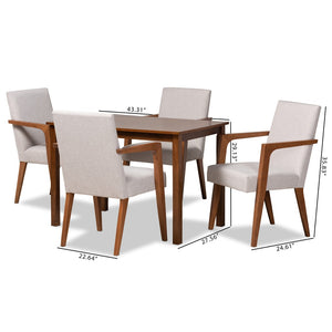 Baxton Studio Baxton Studio Glenda Mid-Century Modern Dining Set in Greyish Beige with Walnut Brown Finish 5-Piece BBT5267-Greyish Beige/Walnut-5PC Dining Set