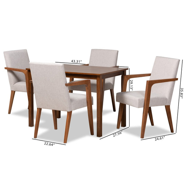 Baxton Studio Baxton Studio Glenda Mid-Century Modern Dining Set in Greyish Beige with Walnut Brown Finish 5-Piece BBT5267-Greyish Beige/Walnut-5PC Dining Set