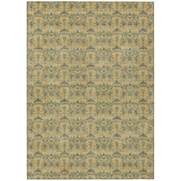 HomeRoots 9x12 Gold Silver Floral Polyester Area Rug Washable Stain Resistant Indoor Outdoor 736400