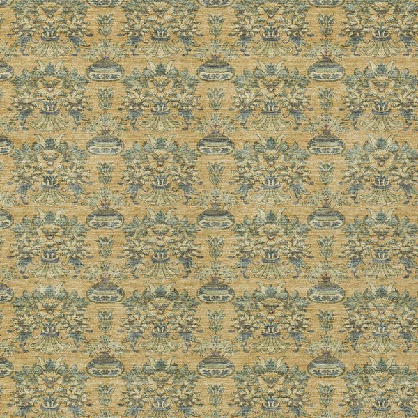 9x12 Gold Silver Floral Polyester Area Rug Washable Stain Resistant Indoor Outdoor