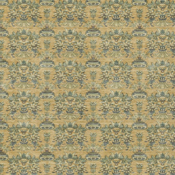 9x12 Gold Silver Floral Polyester Area Rug Washable Stain Resistant Indoor Outdoor