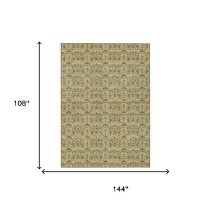 9x12 Gold Silver Floral Polyester Area Rug Washable Stain Resistant Indoor Outdoor