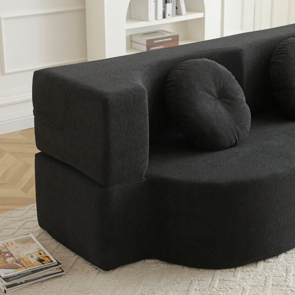 English Elm 2-in-1 Folding Sofa Bed with Plush Foam Support — Convertible Floor Couch to Queen Guest Sleeper Black W1117P325084