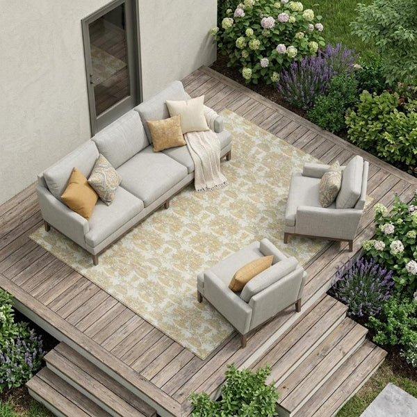 8 X 10 Ivory Wheat Floral Polyester Area Rug for Indoor Outdoor Living Spaces