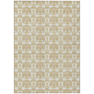 HomeRoots 8 X 10 Ivory Wheat Floral Polyester Area Rug for Indoor Outdoor Living Spaces 736405