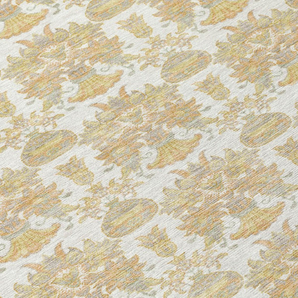 8 X 10 Ivory Wheat Floral Polyester Area Rug for Indoor Outdoor Living Spaces