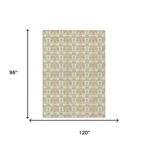 8 X 10 Ivory Wheat Floral Polyester Area Rug for Indoor Outdoor Living Spaces