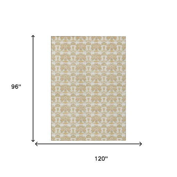 8 X 10 Ivory Wheat Floral Polyester Area Rug for Indoor Outdoor Living Spaces