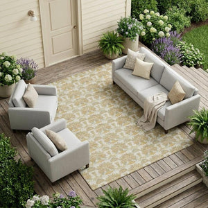 9 X 12 Ivory Floral Polyester Area Rug Stain Resistant for Indoor Outdoor Use