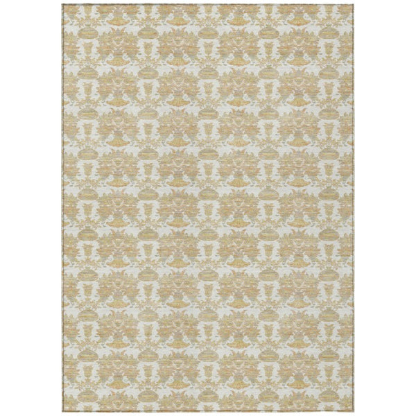 HomeRoots 9 X 12 Ivory Floral Polyester Area Rug Stain Resistant for Indoor Outdoor Use 736406