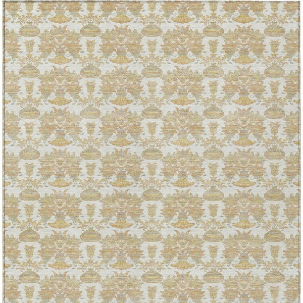 9 X 12 Ivory Floral Polyester Area Rug Stain Resistant for Indoor Outdoor Use