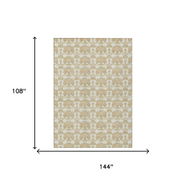 9 X 12 Ivory Floral Polyester Area Rug Stain Resistant for Indoor Outdoor Use