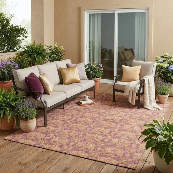 5x8 Mauve Taupe Floral Polyester Area Rug Washable Stain Resistant Indoor Outdoor