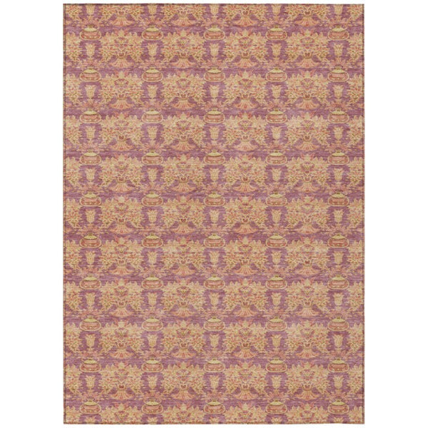 HomeRoots 5x8 Mauve Taupe Floral Polyester Area Rug Washable Stain Resistant Indoor Outdoor 736409