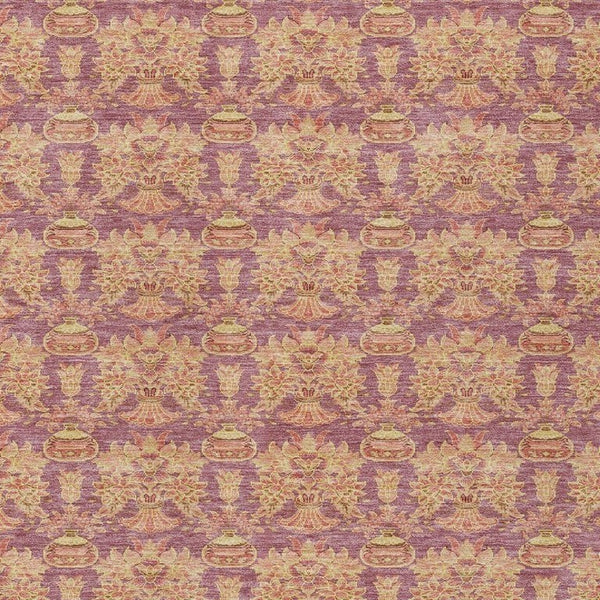 5x8 Mauve Taupe Floral Polyester Area Rug Washable Stain Resistant Indoor Outdoor