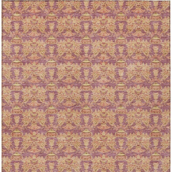 5x8 Mauve Taupe Floral Polyester Area Rug Washable Stain Resistant Indoor Outdoor