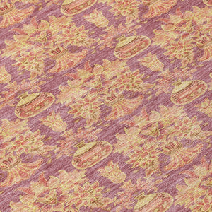 5x8 Mauve Taupe Floral Polyester Area Rug Washable Stain Resistant Indoor Outdoor