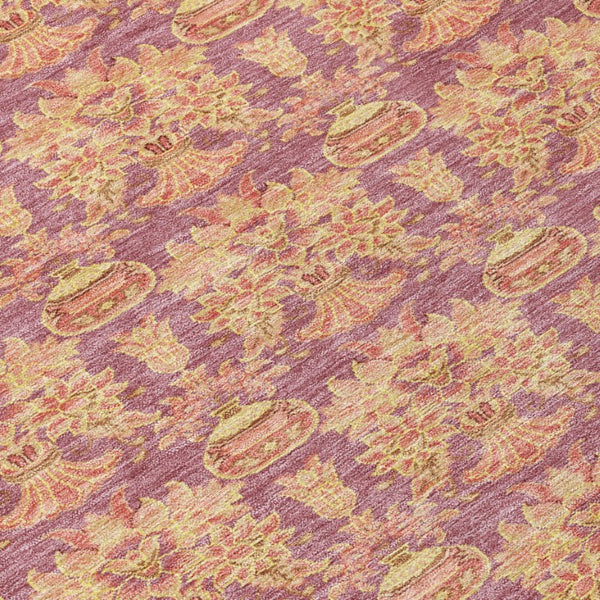 5x8 Mauve Taupe Floral Polyester Area Rug Washable Stain Resistant Indoor Outdoor