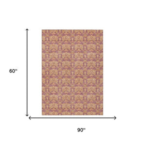 5x8 Mauve Taupe Floral Polyester Area Rug Washable Stain Resistant Indoor Outdoor