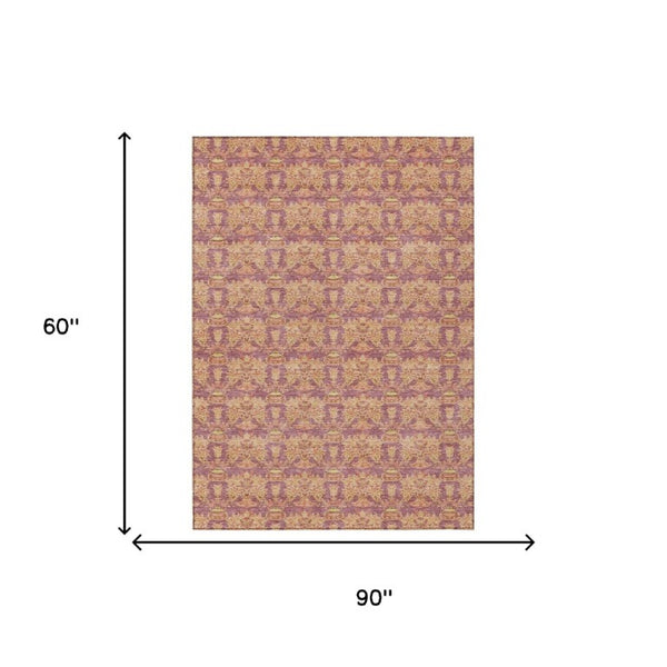 5x8 Mauve Taupe Floral Polyester Area Rug Washable Stain Resistant Indoor Outdoor